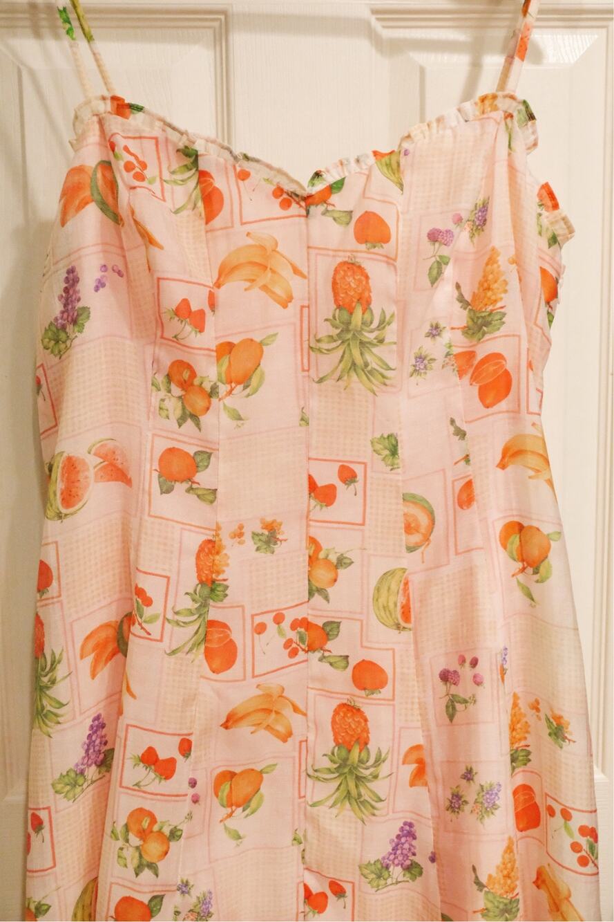 ASTR The Label Pink Orange Jaylynn Ruffle Sweetheart Dress Fruit Artsy Print